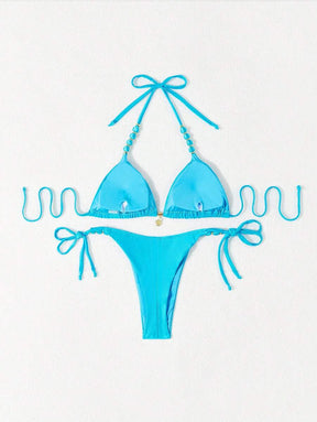 Biquíni Amarrável Com Pingente de Concha e Detalhes Dourados