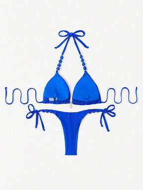 Biquíni Amarrável Com Pingente de Concha e Detalhes Dourados