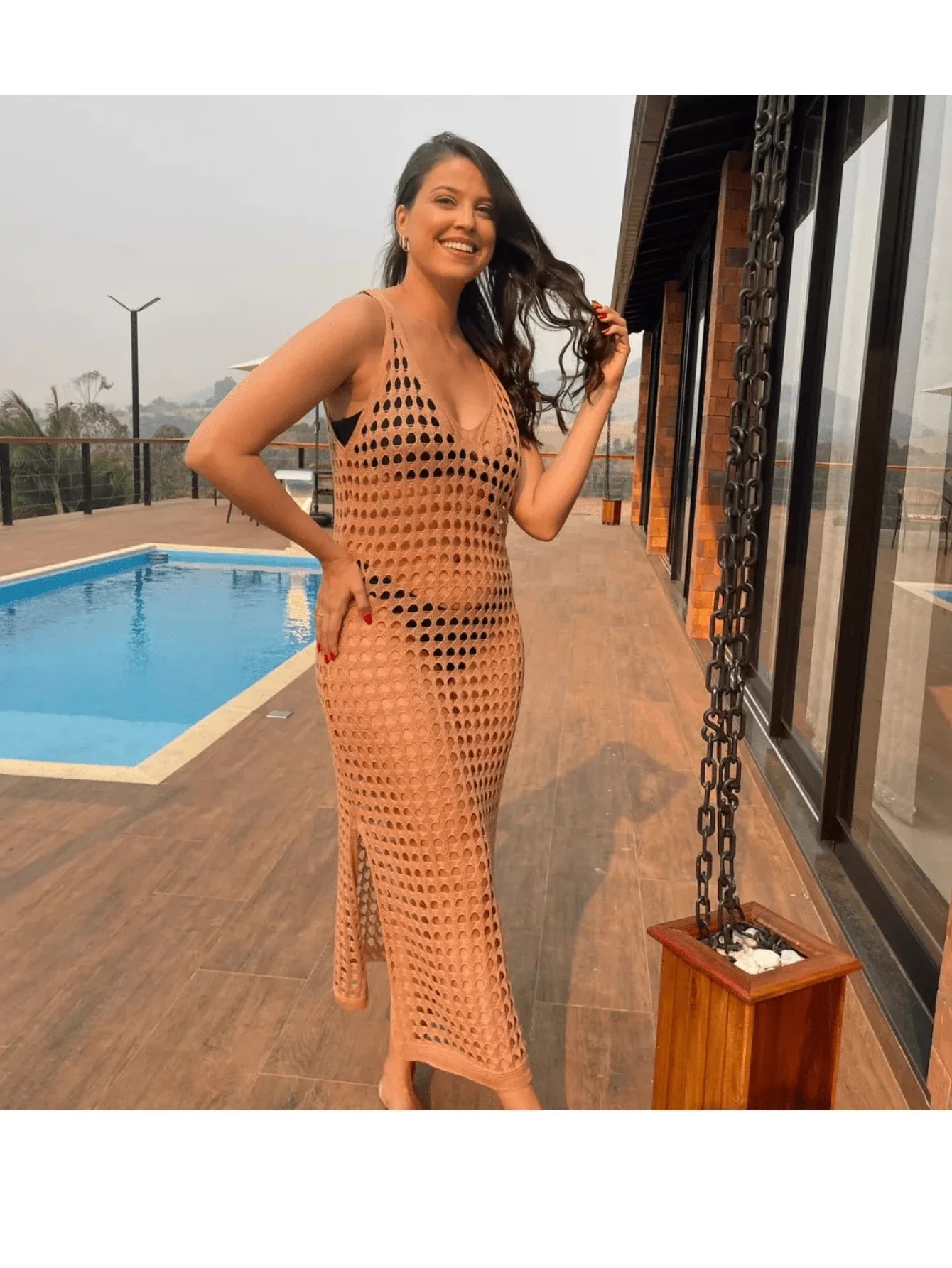 vestido saída de praia longa crochê - Maviele