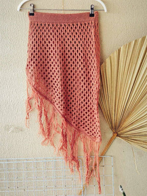 Saia Saída de praia de tricô com franjas