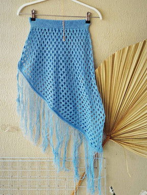 Saia Saída de praia de tricô com franjas