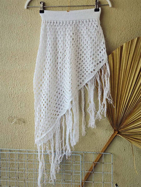 Saia Saída de praia de tricô com franjas