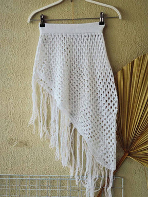 Saia Saída de praia de tricô com franjas