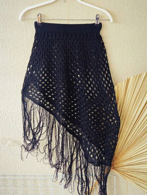 Saia Saída de praia de tricô com franjas