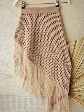 Saia Saída de praia de tricô com franjas