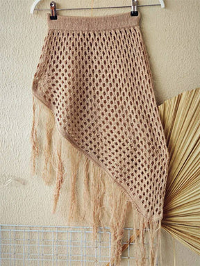 Saia Saída de praia de tricô com franjas