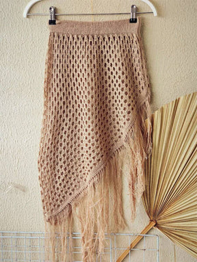 Saia Saída de praia de tricô com franjas