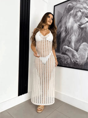 vestido saída de praia longa crochê - Maviele