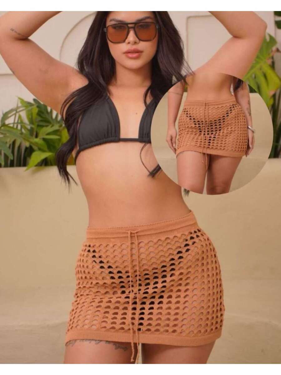 Saída de Praia Saia Curta Crochet -  Maviele